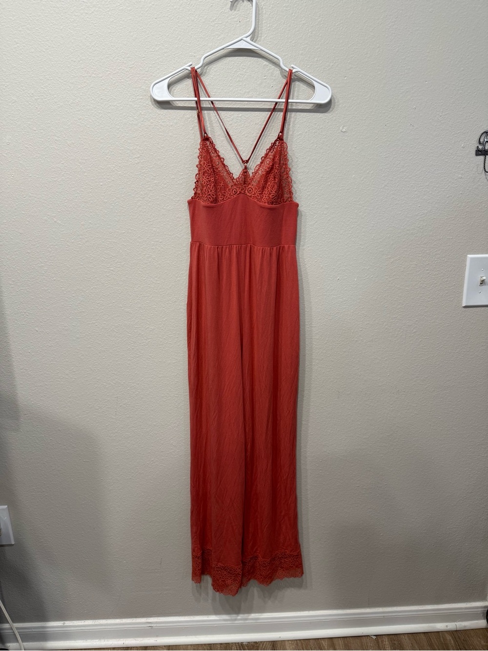 NWT Victoria's Secret Dream Angels Lace-Trim Jumpsuit in Mineral Red